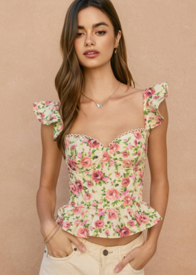 Dress Forum Rose Mood Corset Flutter Top in Sweet Rose Print