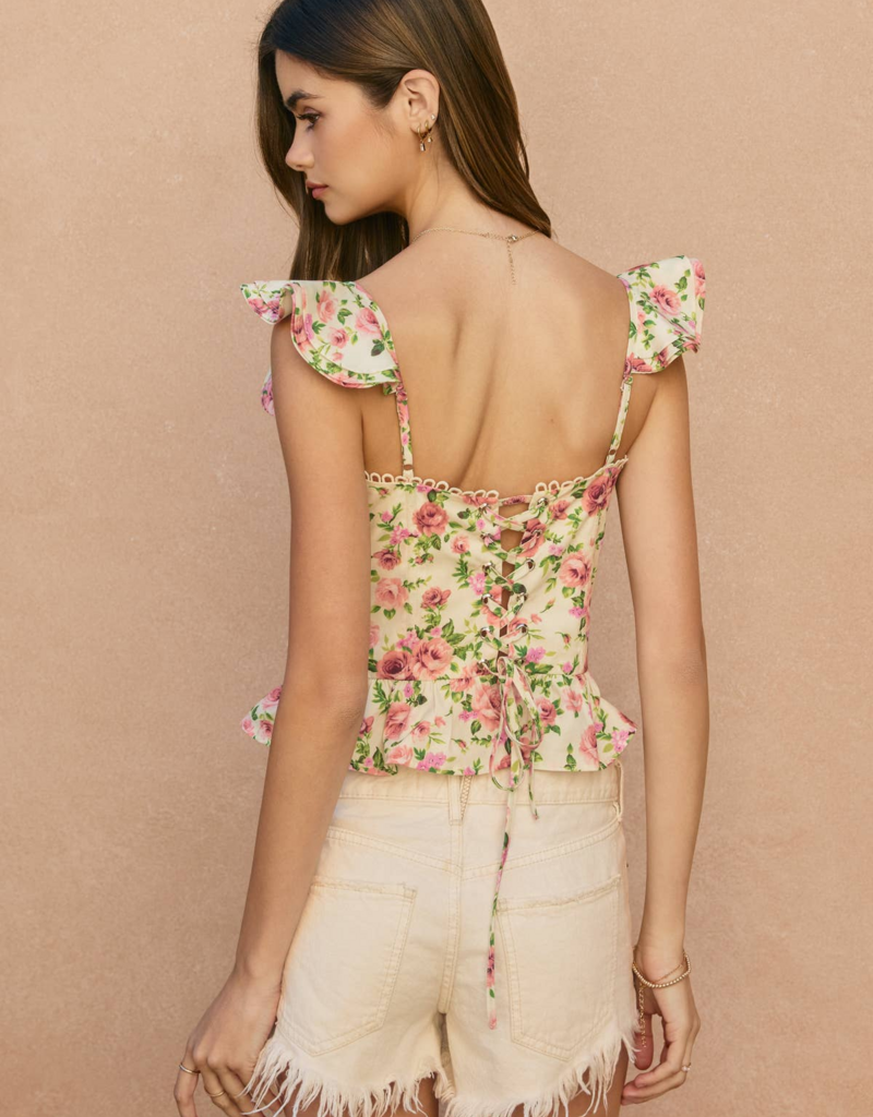 Dress Forum Rose Mood Corset Flutter Top in Sweet Rose Print