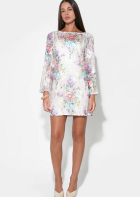 Adelyn Rae Bella Long Sleeve Crochet Mini Dress in Ivory Floral