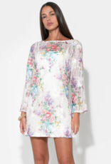 Adelyn Rae Bella Long Sleeve Crochet Mini Dress in Ivory Floral