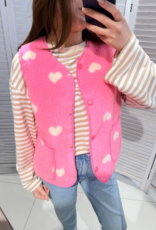 Victoria & Isaac Fleece Vest with Buttons in Pink w/ White Hearts