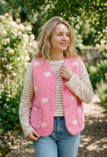 Victoria & Isaac Fleece Vest with Buttons in Pink w/ White Hearts