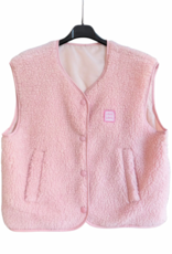 Victoria & Isaac Love Patch Fleece Vest with Buttons in Light Pink