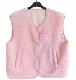 Victoria & Isaac Love Patch Fleece Vest with Buttons in Light Pink