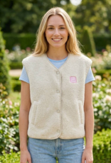 Victoria & Isaac Love Patch Fleece Vest with Buttons in White