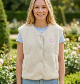 Victoria & Isaac Love Patch Fleece Vest with Buttons in White