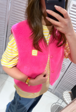 Victoria & Isaac Love Patch Fleece Vest with Buttons in Bright Pink