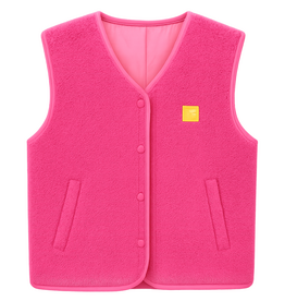 Victoria & Isaac Love Patch Fleece Vest with Buttons in Bright Pink