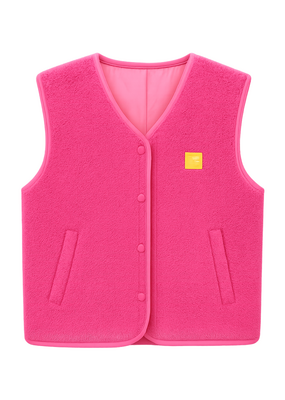 Victoria & Isaac Love Patch Fleece Vest with Buttons in Bright Pink
