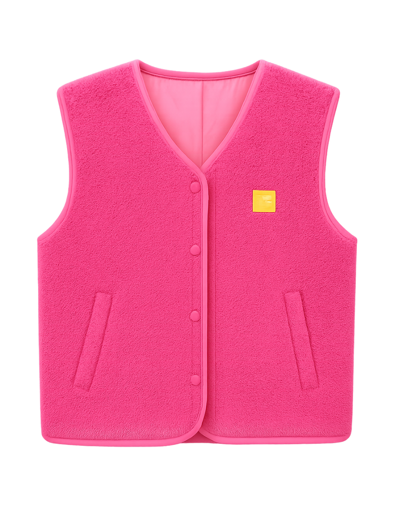 Victoria & Isaac Love Patch Fleece Vest with Buttons in Bright Pink