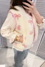 Victoria & Isaac Fleece Vest with Buttons in White w/ Pink Bows