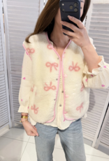 Victoria & Isaac Fleece Vest with Buttons in White w/ Pink Bows