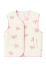 Victoria & Isaac Fleece Vest with Buttons in White w/ Pink Bows
