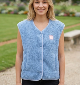 Victoria & Isaac Love Patch Fleece Vest with Buttons in Light Blue