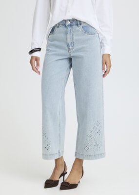 B.Young Kielo High Waisted Embroidered Cropped Denim