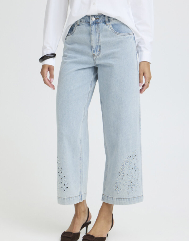 B.Young Kielo High Waisted Embroidered Cropped Denim