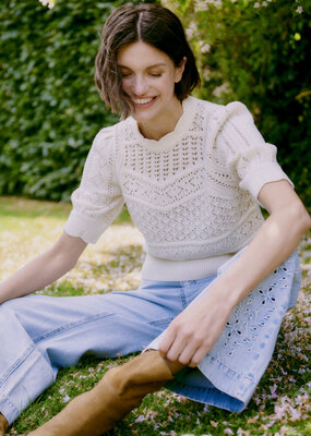 B.Young Kielo High Waisted Embroidered Cropped Denim