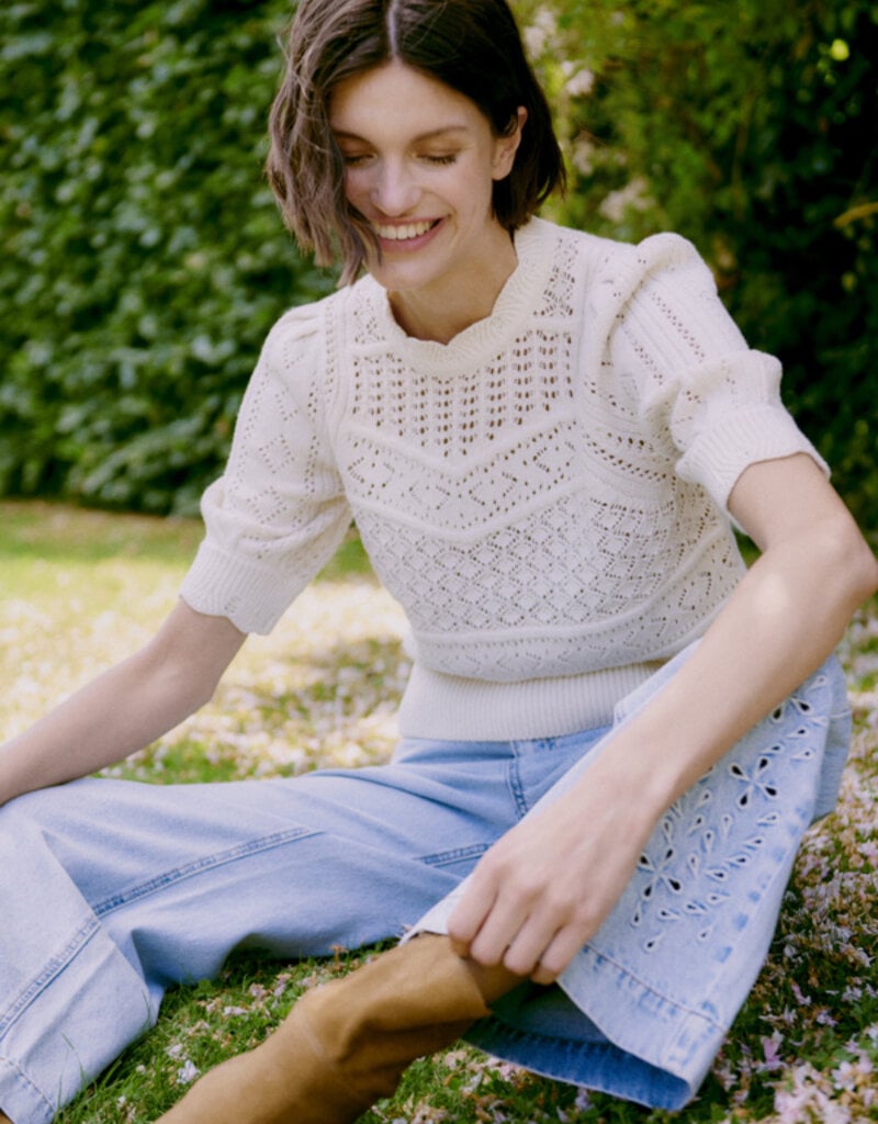 B.Young Kielo High Waisted Embroidered Cropped Denim