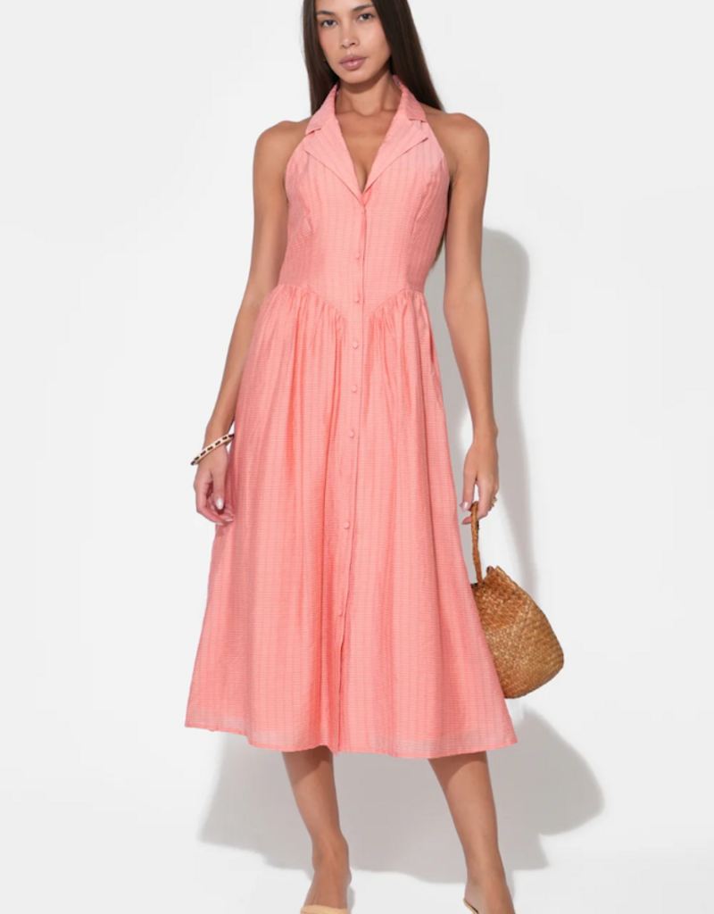 Adelyn Rae Mia Halter Midi Dress in Dusty Orange