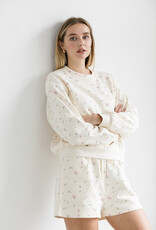 Brunette the Label Floral Crew in Cream with Pink