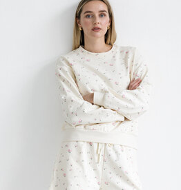 Brunette the Label Floral Crew in Cream with Pink Floral