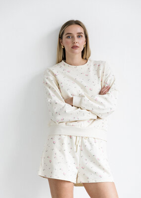 Brunette the Label Floral Crew in Cream with Pink Floral