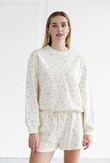 Brunette the Label Floral Crew in Cream with Pink