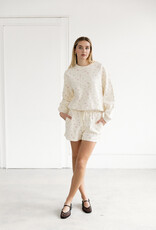 Brunette the Label Floral Crew in Cream with Pink