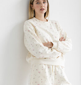 Brunette the Label Floral Little Sister Shorts in Cream with Pink