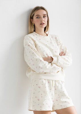 Brunette the Label Floral Little Sister Shorts in Cream with Pink