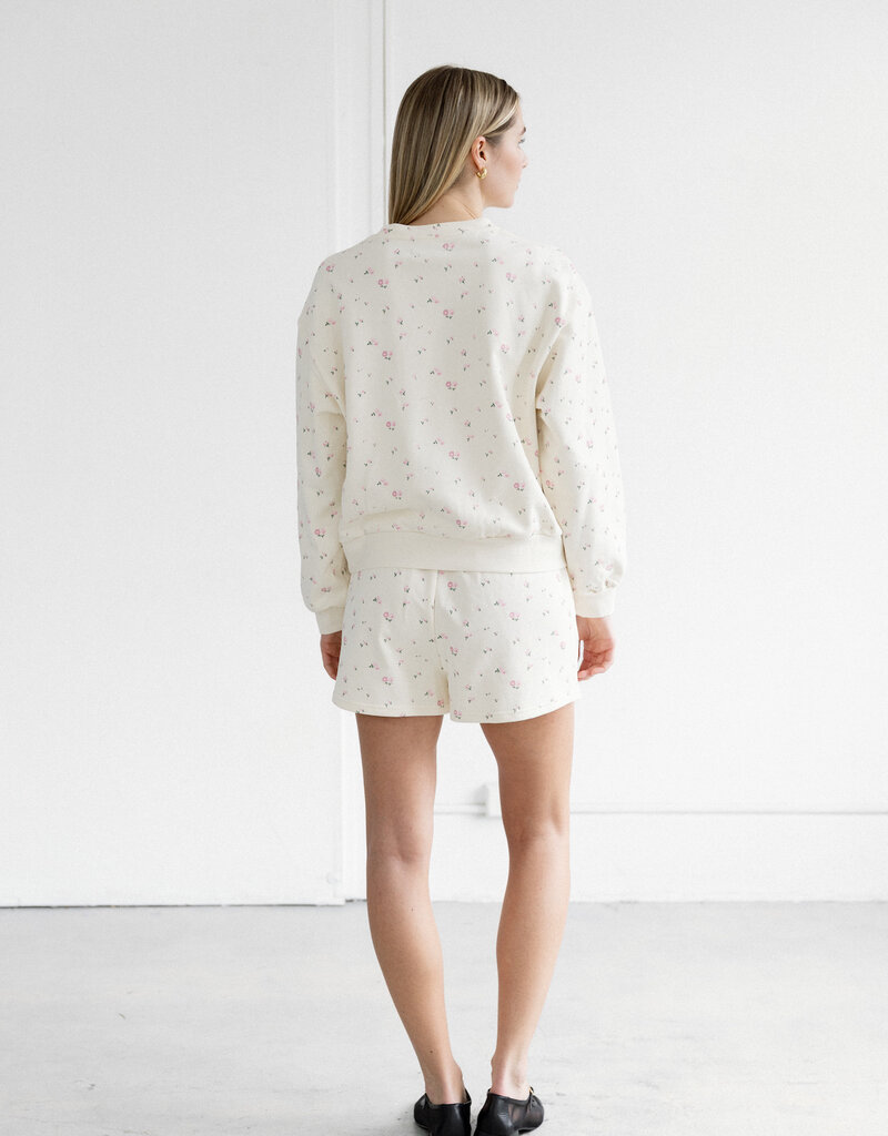 Brunette the Label Floral Little Sister Shorts in Cream with Pink