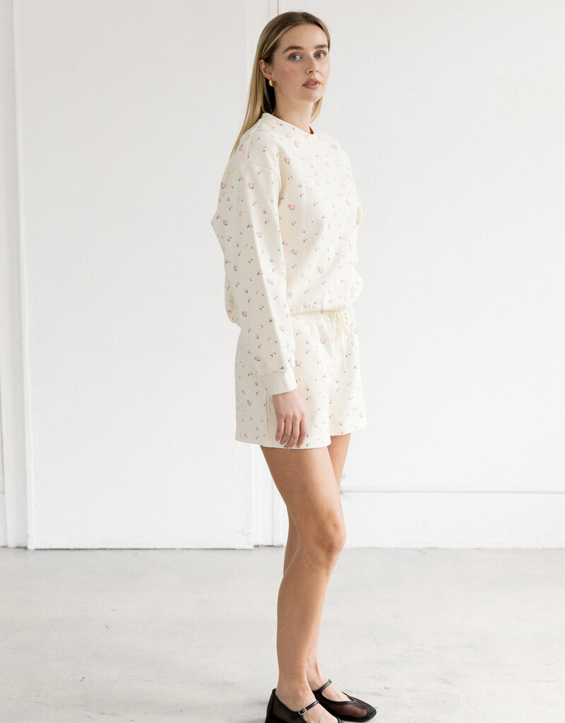 Brunette the Label Floral Little Sister Shorts in Cream with Pink