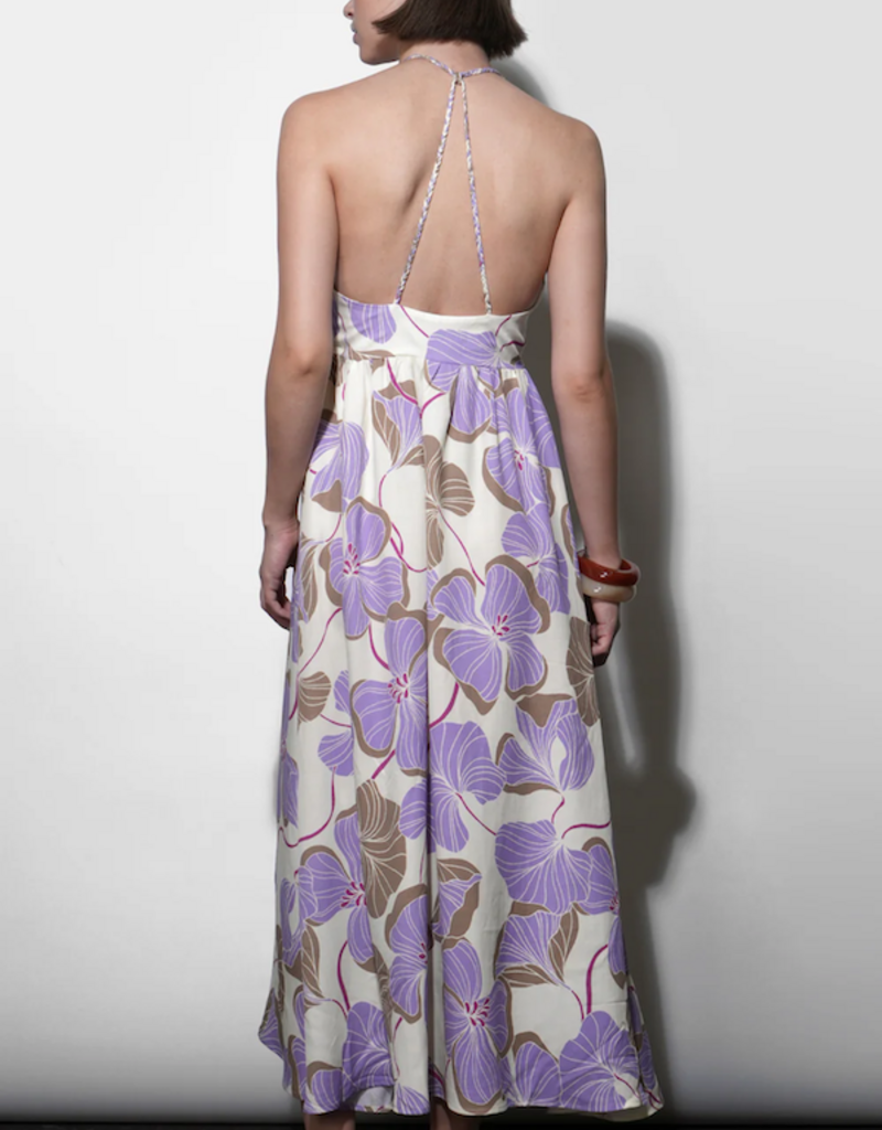 Greylin Ayla Braided Halter Strap Maxi Dress in Cream/Lilac Print