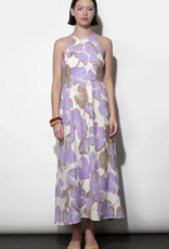 Greylin Ayla Braided Halter Strap Maxi Dress in Cream/Lilac Print