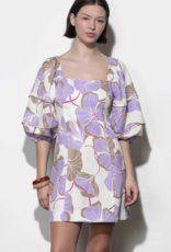 Greylin Emery Piped Bubble Sleeve Mini Dress in Cream/Lilac Print