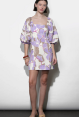 Greylin Emery Piped Bubble Sleeve Mini Dress in Cream/Lilac Print