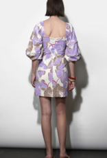 Greylin Emery Piped Bubble Sleeve Mini Dress in Cream/Lilac Print