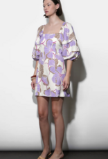 Greylin Emery Piped Bubble Sleeve Mini Dress in Cream/Lilac Print