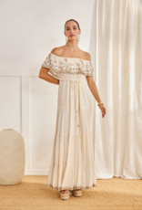 NKN Barcelona Cres Long Dress with Embroidered Boat-Neck in Off-White