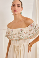 NKN Barcelona Cres Long Dress with Embroidered Boat-Neck in Off-White