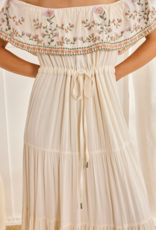 NKN Barcelona Cres Long Dress with Embroidered Boat-Neck in Off-White