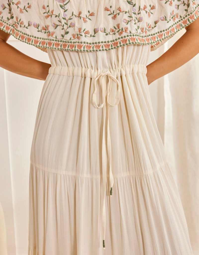 NKN Barcelona Cres Long Dress with Embroidered Boat-Neck in Off-White