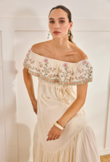 NKN Barcelona Cres Long Dress with Embroidered Boat-Neck in Off-White