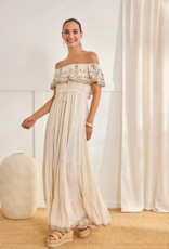 NKN Barcelona Cres Long Dress with Embroidered Boat-Neck in Off-White