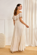 NKN Barcelona Cres Long Dress with Embroidered Boat-Neck in Off-White