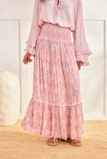 NKN Barcelona Lilas Long Smocked Waist Skirt in Rose Floral Print