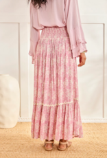 NKN Barcelona Lilas Long Smocked Waist Skirt in Rose Floral Print