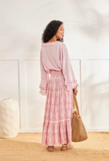 NKN Barcelona Lilas Long Smocked Waist Skirt in Rose Floral Print