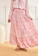NKN Barcelona Lilas Long Smocked Waist Skirt in Rose Floral Print