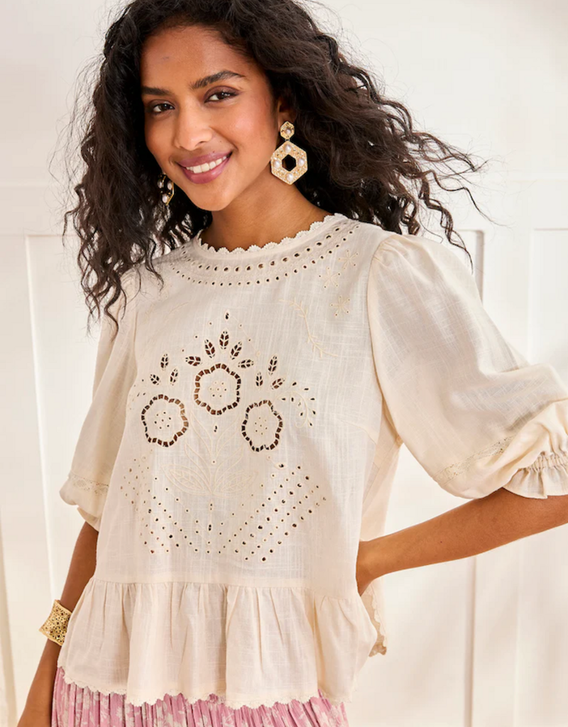 NKN Barcelona Jacin Blouse with Openwork Embroidery in Cream